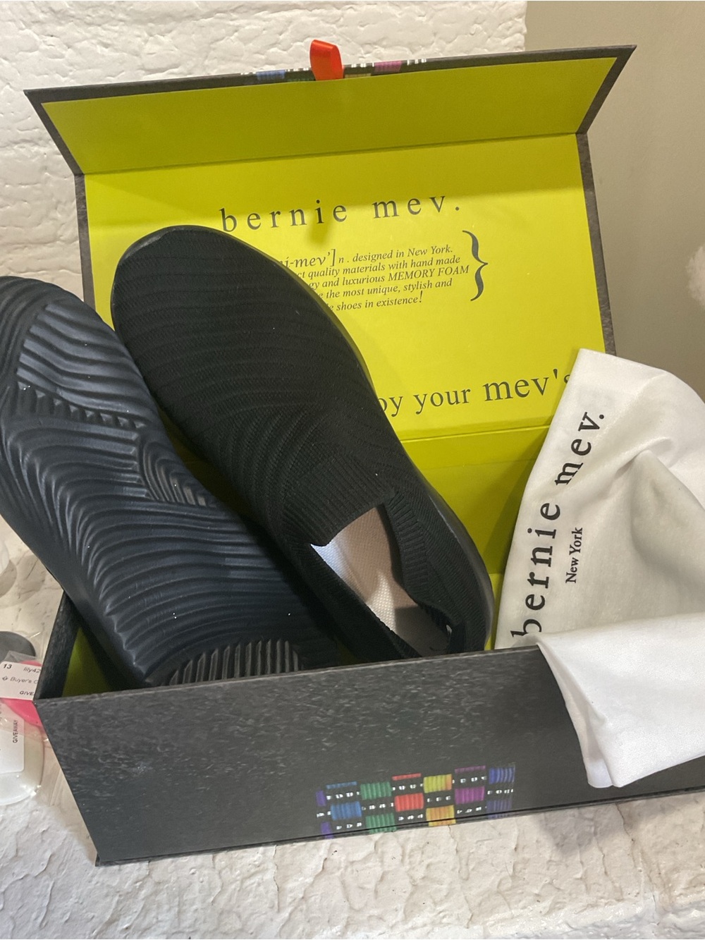 Bernie Mev Black Stretch Knit Slip-On Sneakers Shoes Size 9 / 40 NWOB